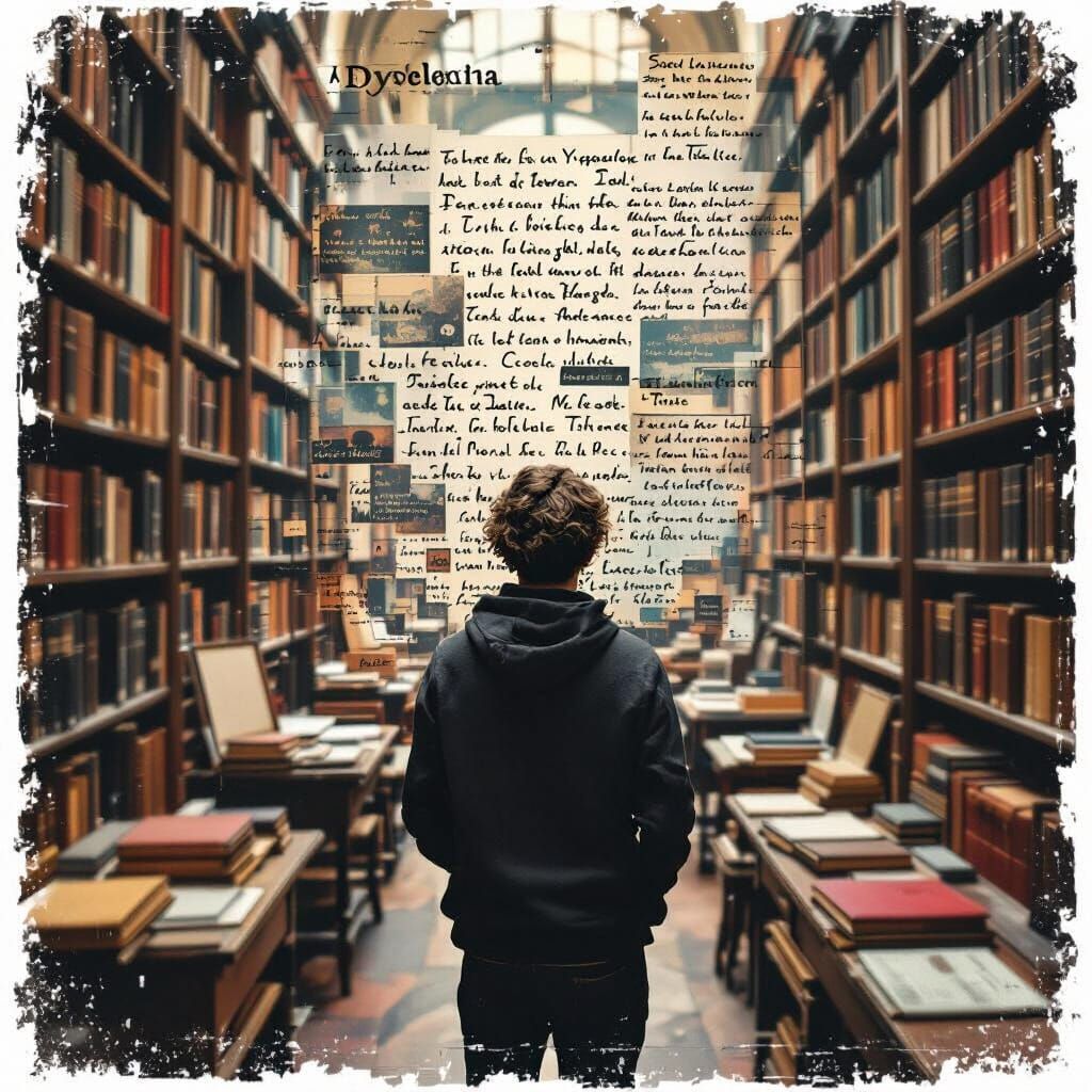 Dyslexia in Library: Neo-Expressionist Blurry Text