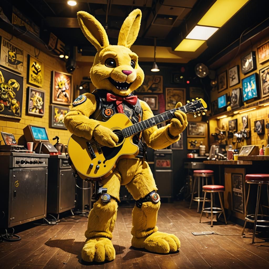 Animatronic Bunny and Bear on Pizzeria Stage