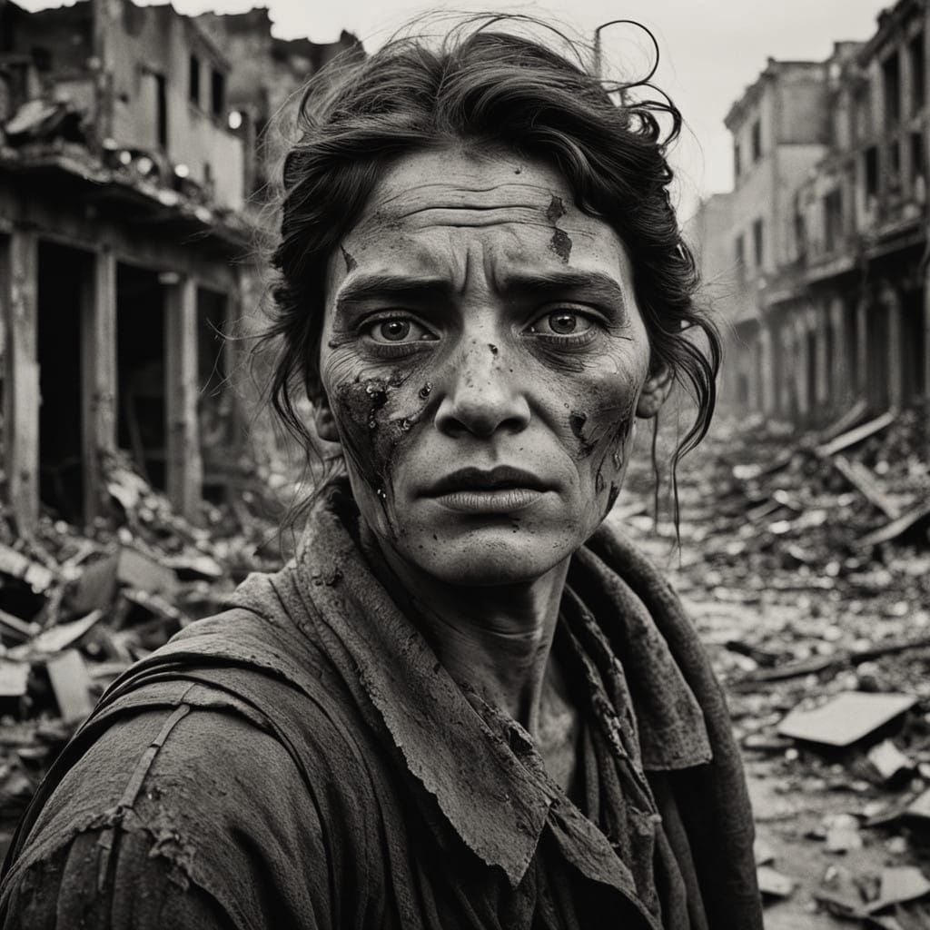 War-Torn Desperation in Hyper-Realistic Style