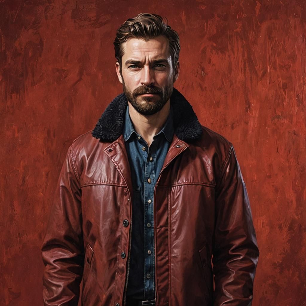 Manly Portrait with Beard on Red Background