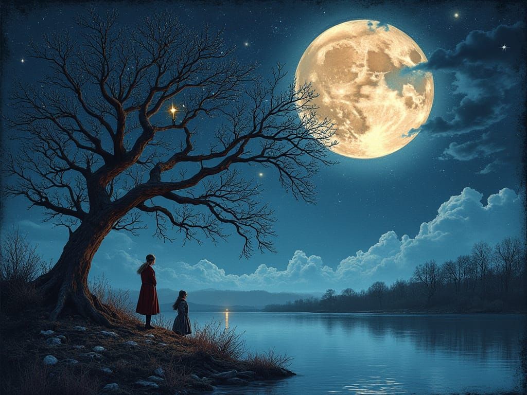 Moonlit Night Quillpunk Decoupage Picotee Blue Apricot Khaki Gradient