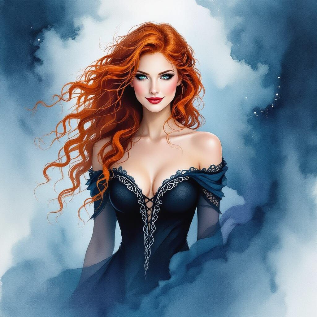 Norse Goddess Emerges from Blizzard in Alcohol Ink