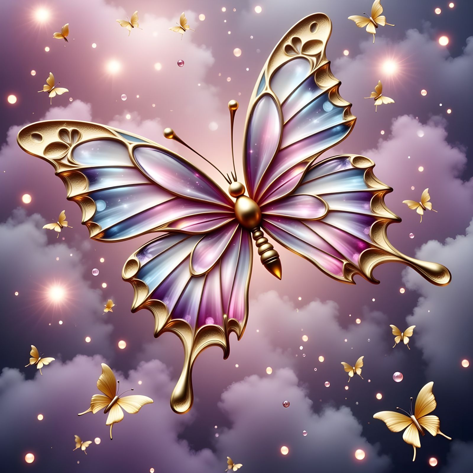 Crystal Butterfly in Flight with Pastel Wings
