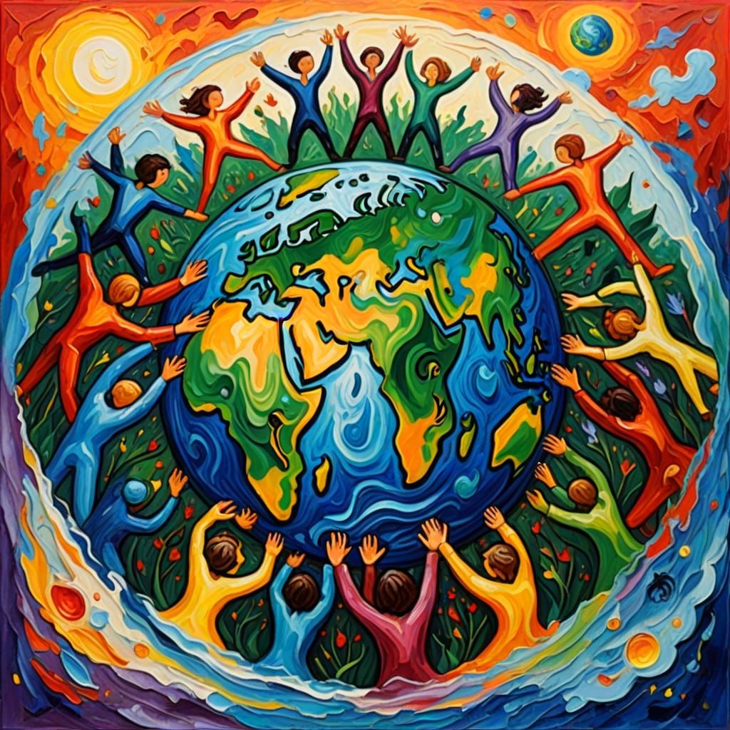 Whimsical Earth Protected by Bold Impasto Painting