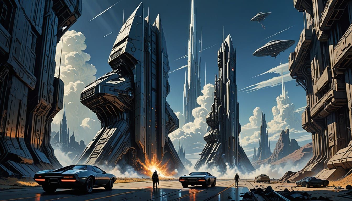 Cyberpunk Futuristic Cityscape in Silver and Glass