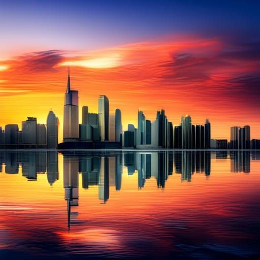 Hyperrealistic Cityscape at Sunset in HDR