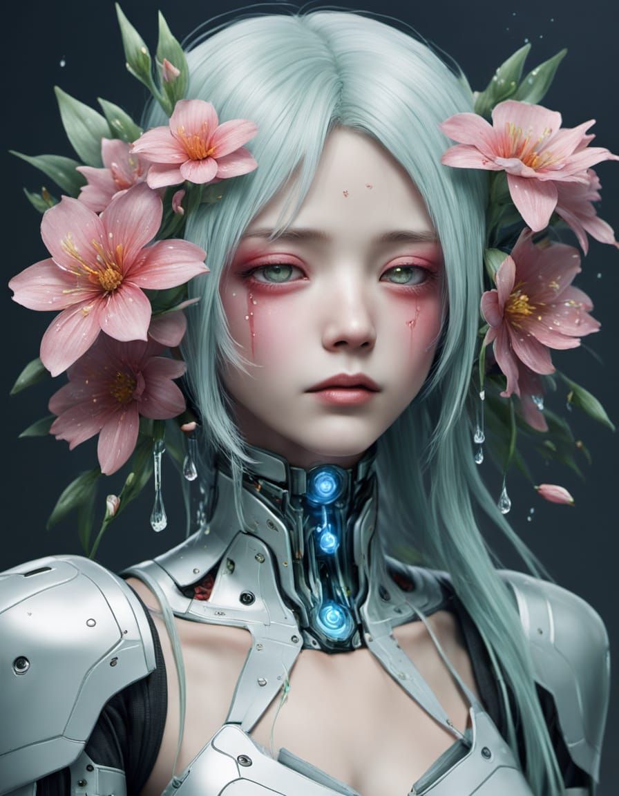 Humanoid Robot Cries a Flower Tear