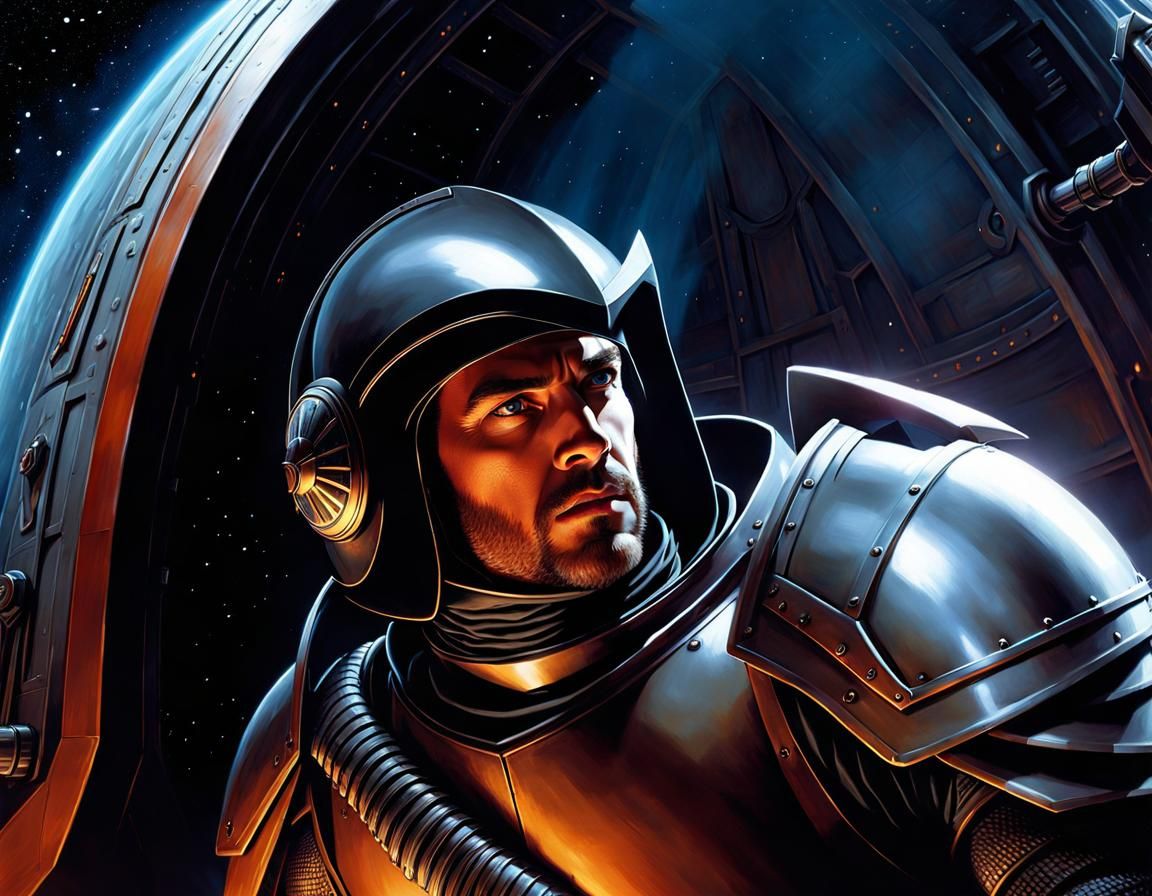 Retro Sci-Fi Knight in Spaceship, Graffiti Art