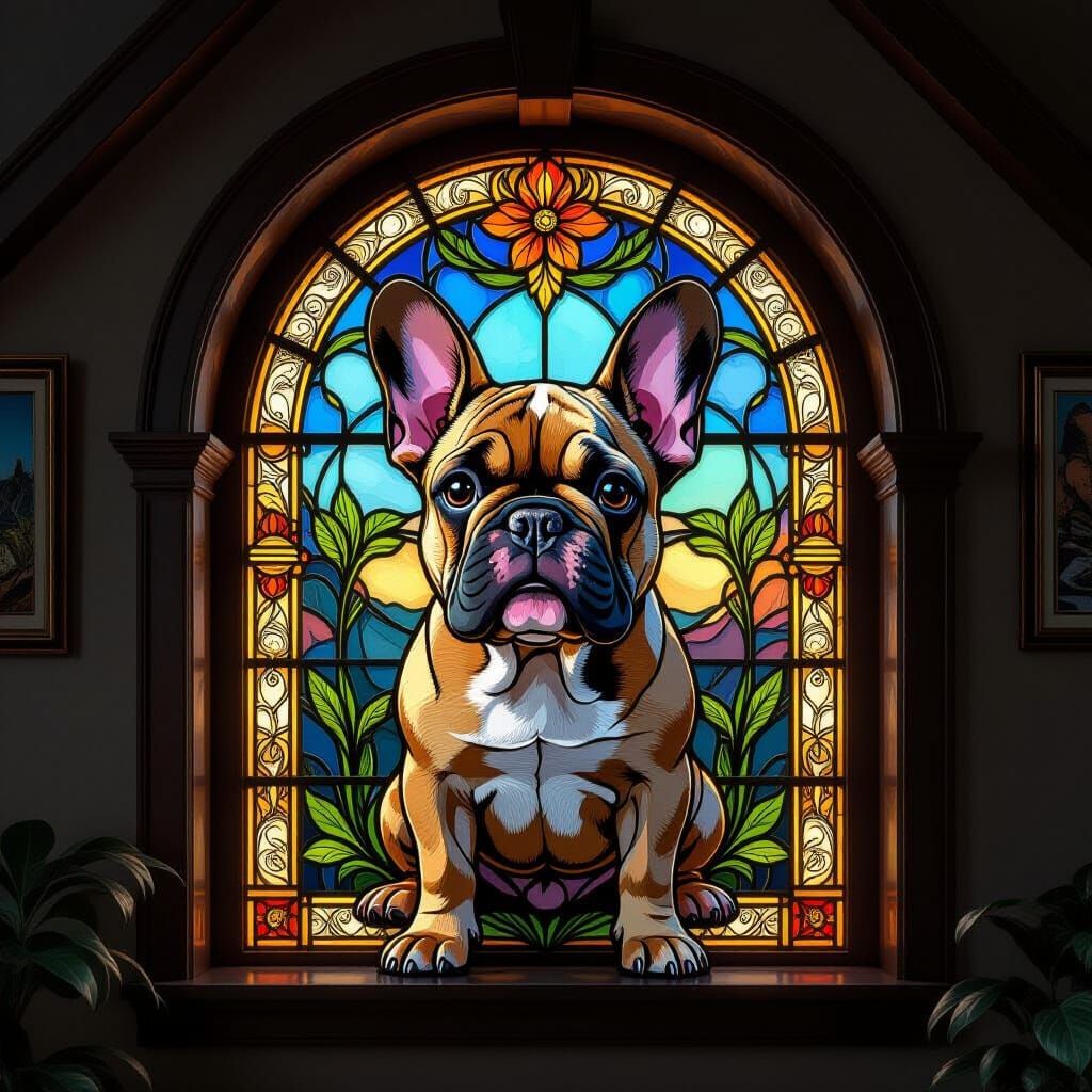Fawn French Bulldog Stained Glass Window Art