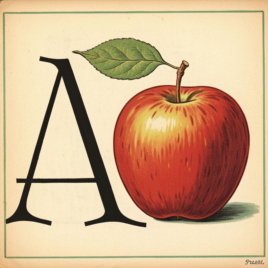 Vintage Apple and Letter A Illustration
