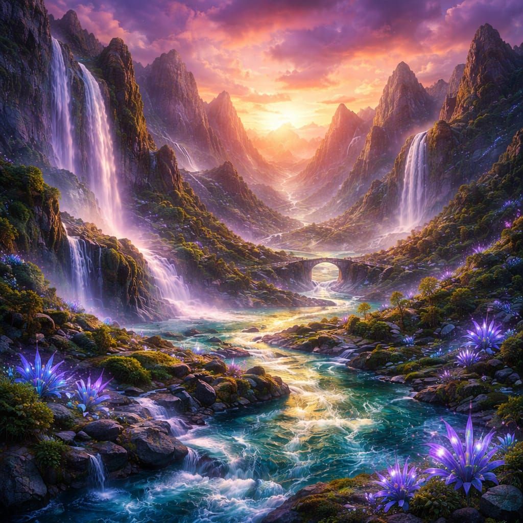 Otherworldly Landscape at Golden Hour with Crystal Rivers