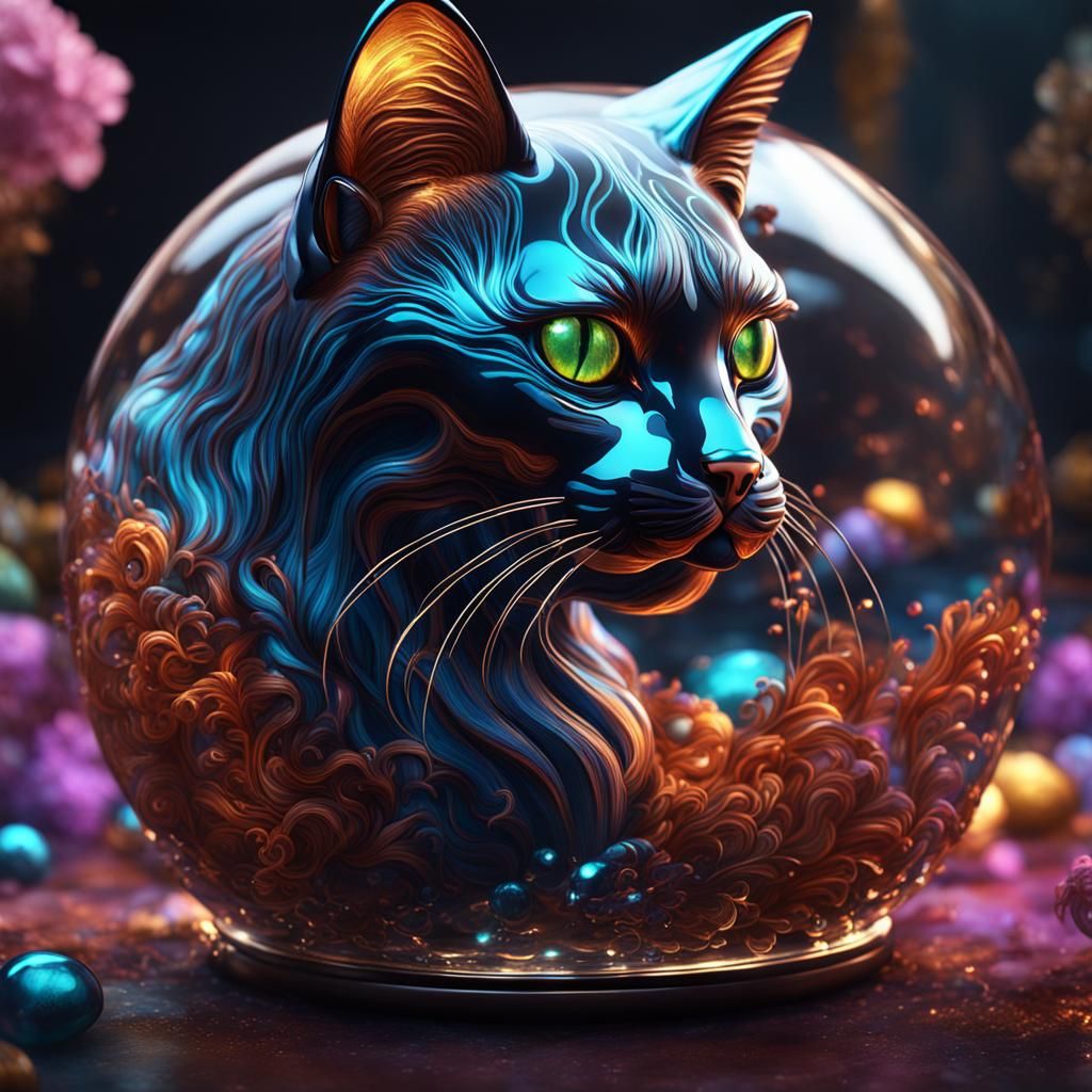 Blown Glass Cat: Detailed Matte Painting