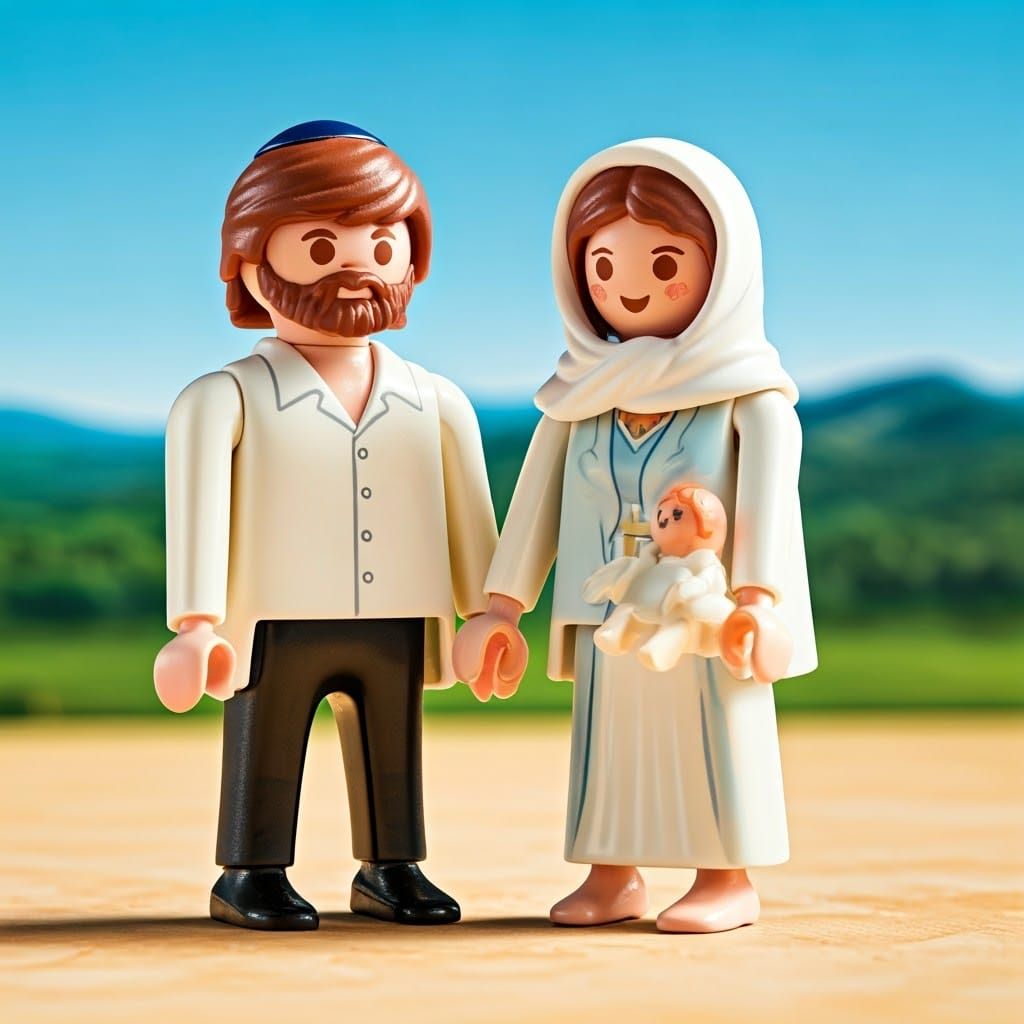 Orthodox Jewish Family in Whimsical Folk Art Style