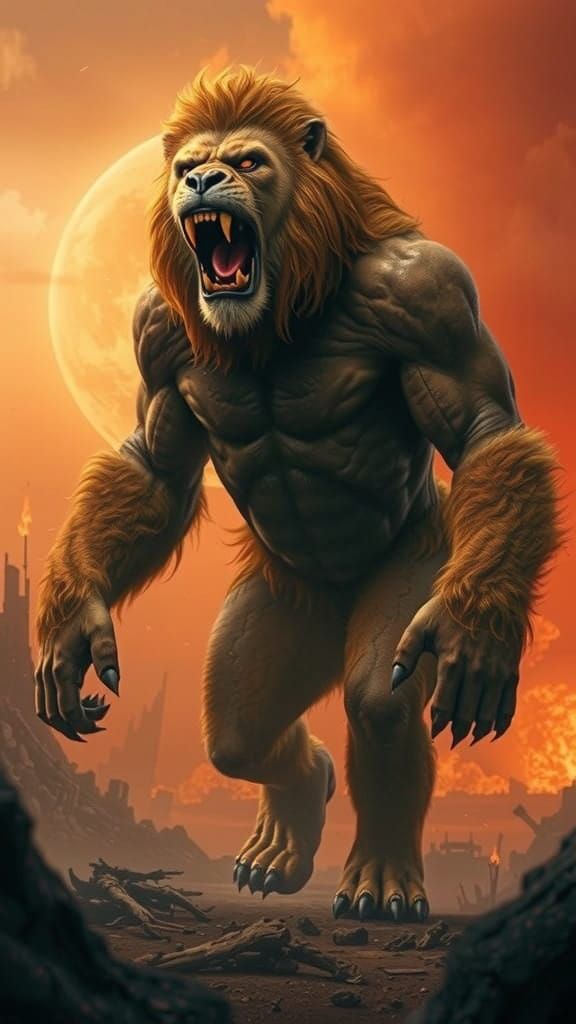 Gothic, Primal Beast in Dark, Post-Apocalyptic Landscape