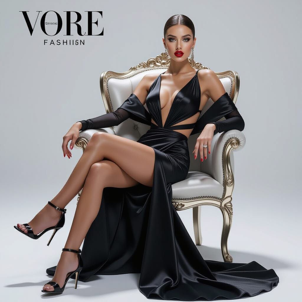Fashion Portrait: Seductive Woman in Black Haute Couture