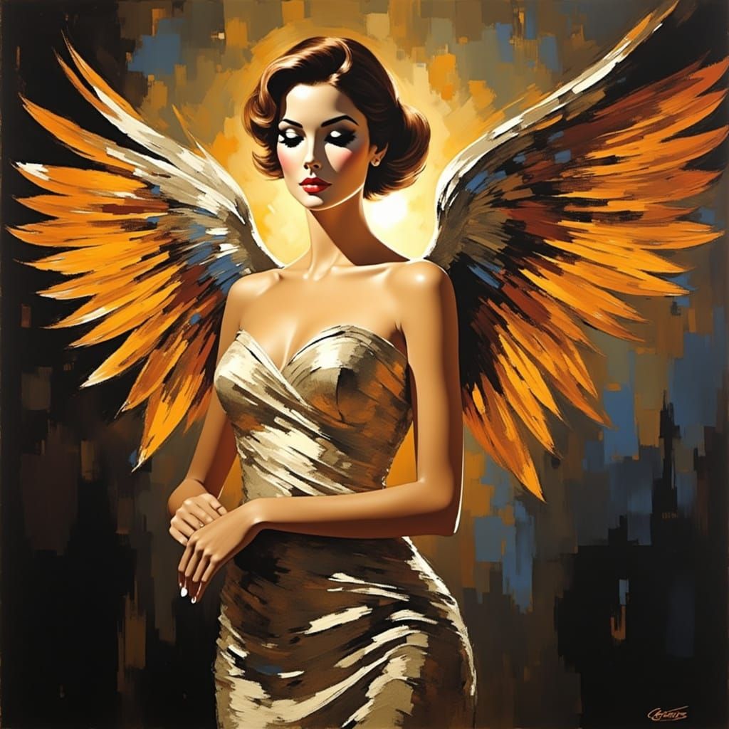 Abstract Impasto Angel Portrait in Oil Paint