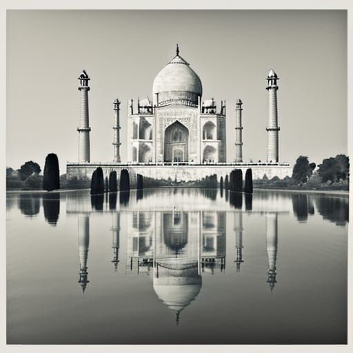 Majestic Taj Mahal Lakefront in Minimalist Ink