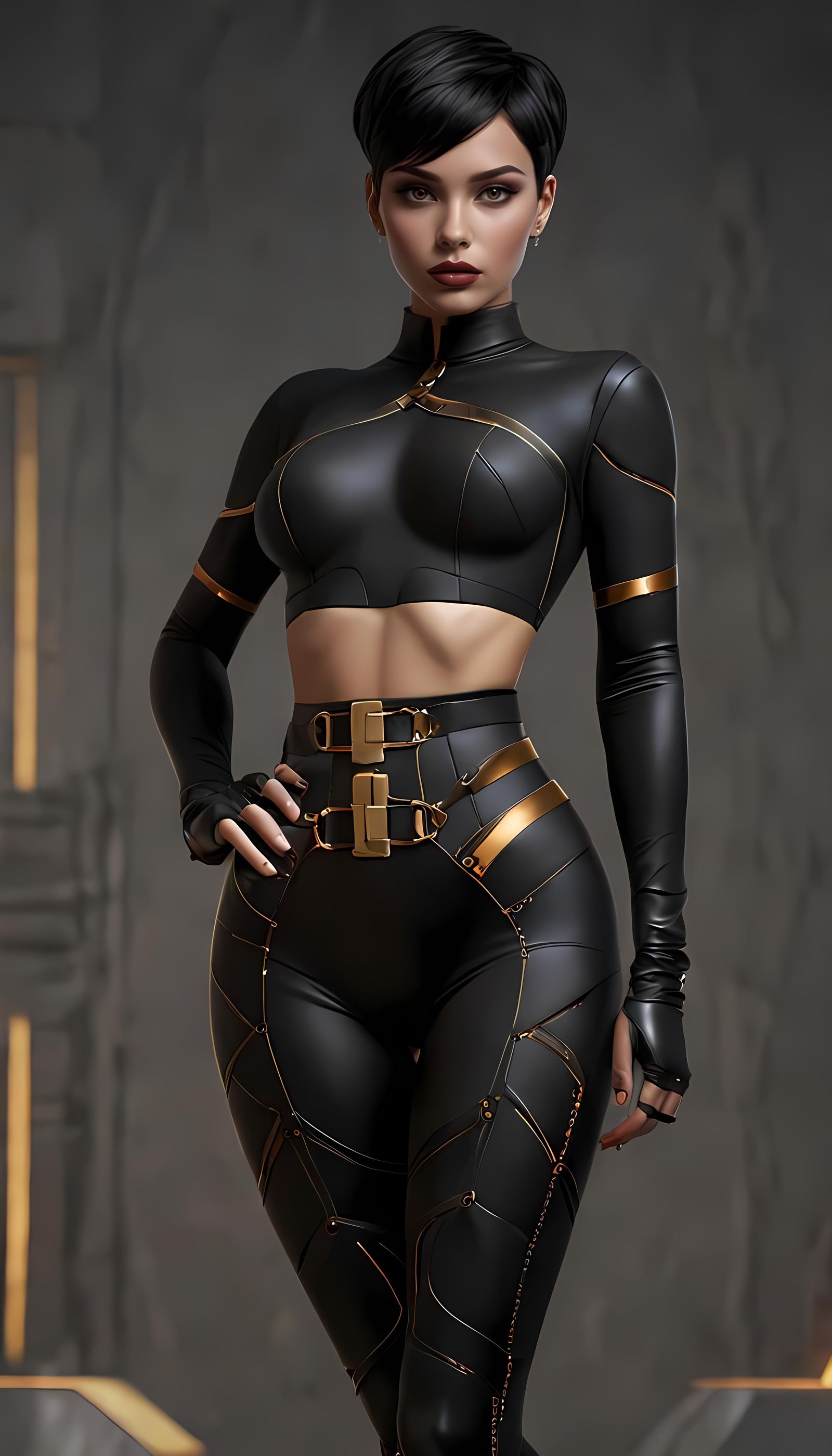 Futuristic Cyberpunk Woman in Spandex Bodysuit