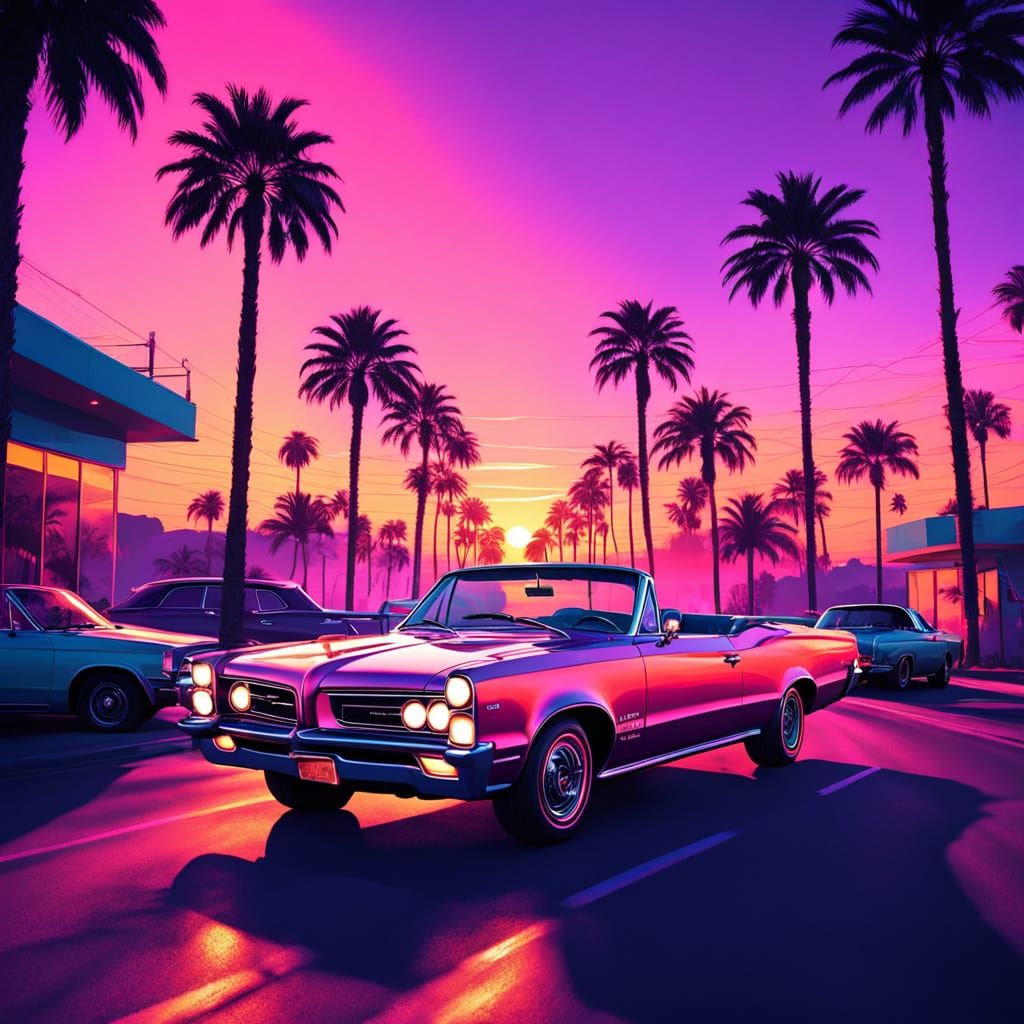 Red 1965 Pontiac GTO Convertible on Sunset Boulevard