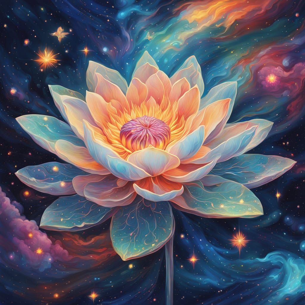 Cosmic Lotus Flower in Space: Digital Art