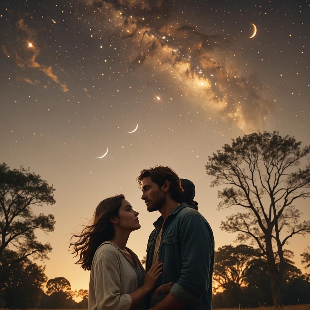 Couple Holding Hands Under Starry Sky