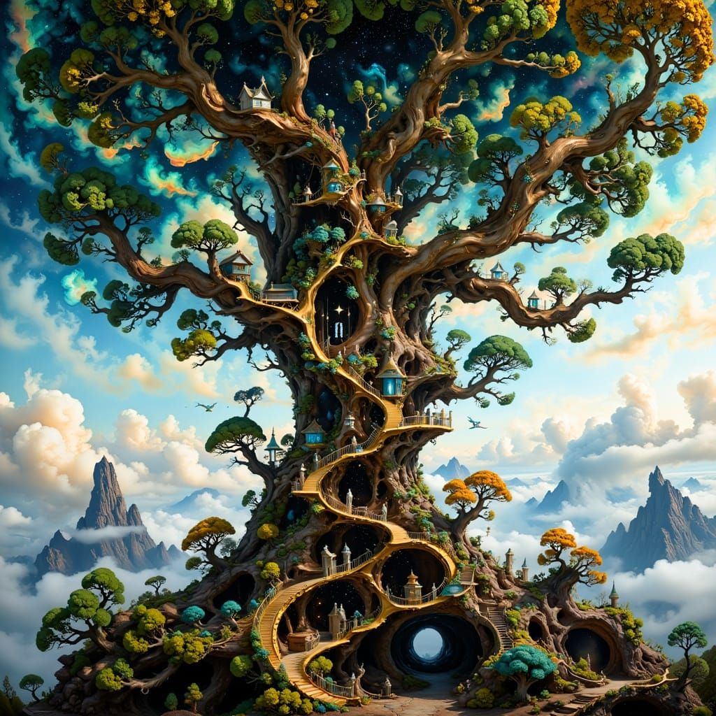 Surreal Tree City Shines with Iridescent Glow