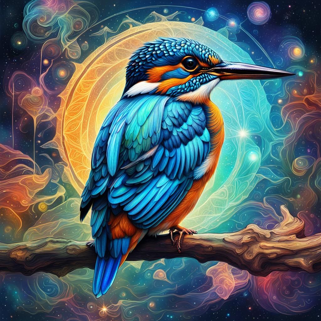 Astral Kingfisher Bird Illustration in 8K Resolution