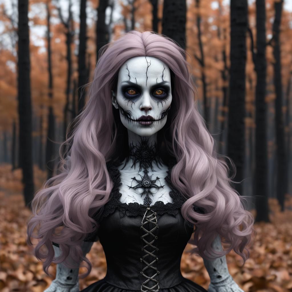 Hyper-Realistic Living Dead Doll in Witchcore Style