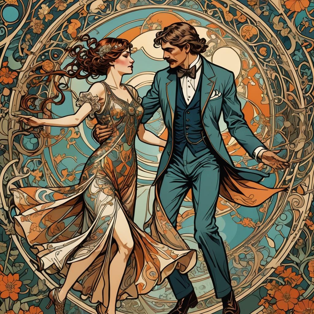 Dancing Couple in Art Nouveau Style