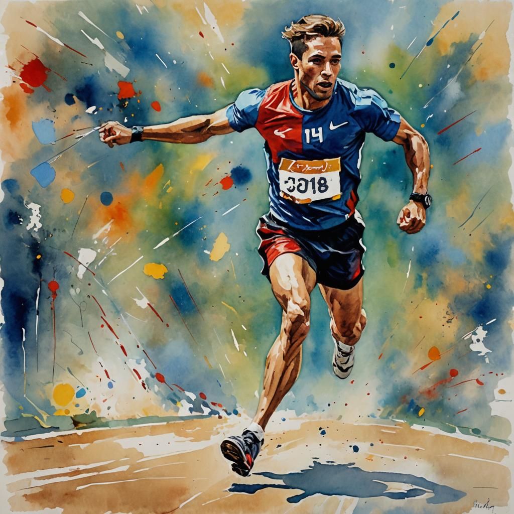 Paralympic Runner in Gouache Style, Impressionist Masterpiec...