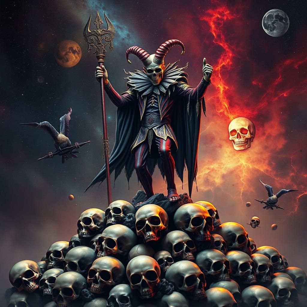 Death Jester on Skull Pile in Astral Style