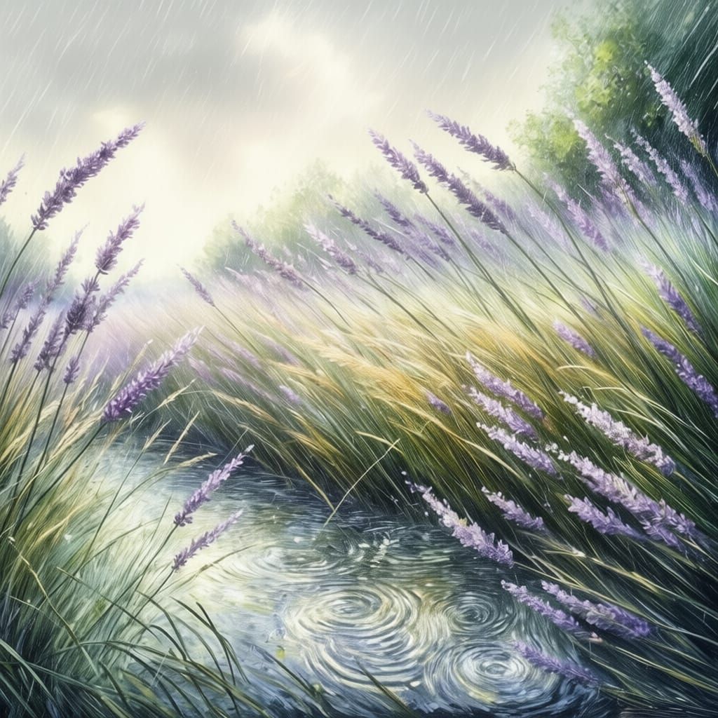 Impressionistic Rainstorm Over Lavender Field