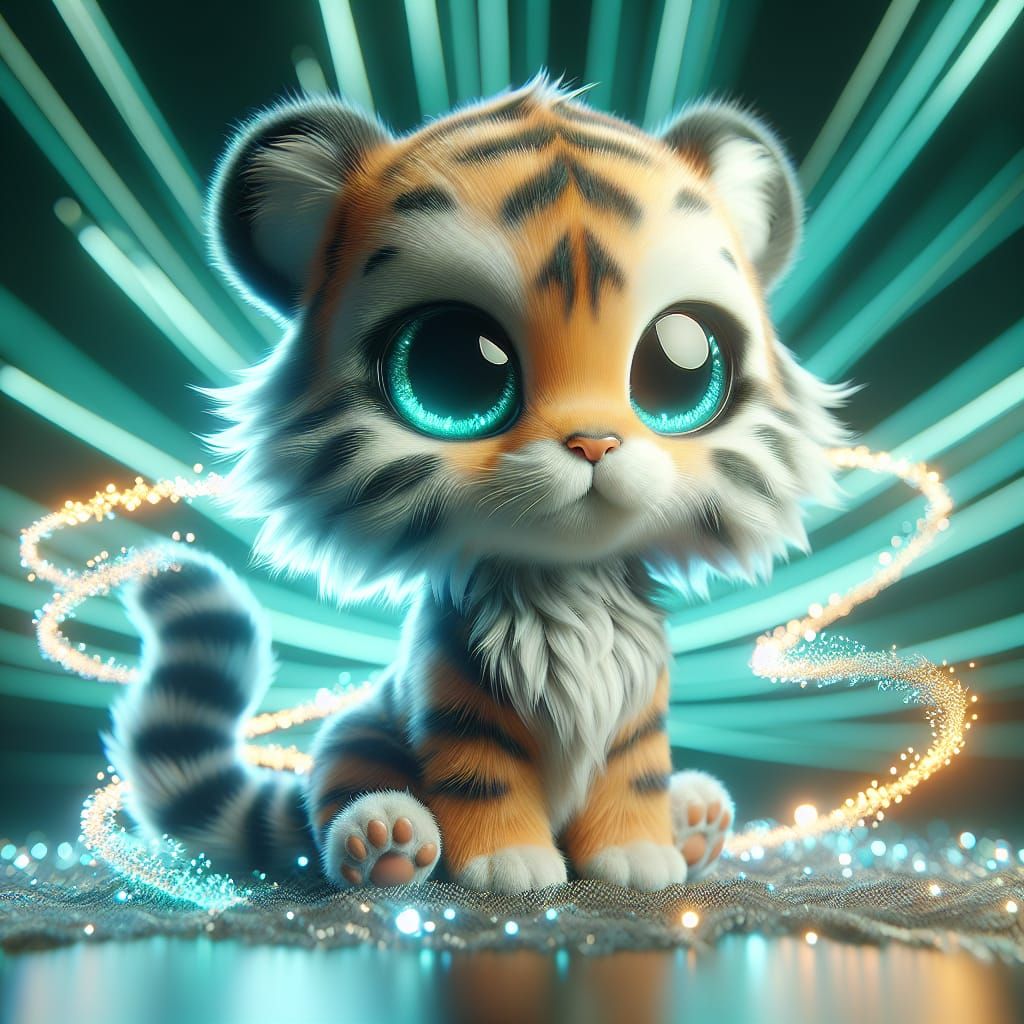 Adorable Chibi Tiger with Luminescent Sparks Digital Art