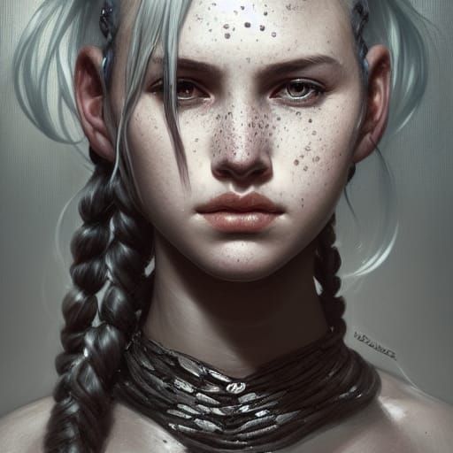 Silver Haired Warrior Girl Portrait