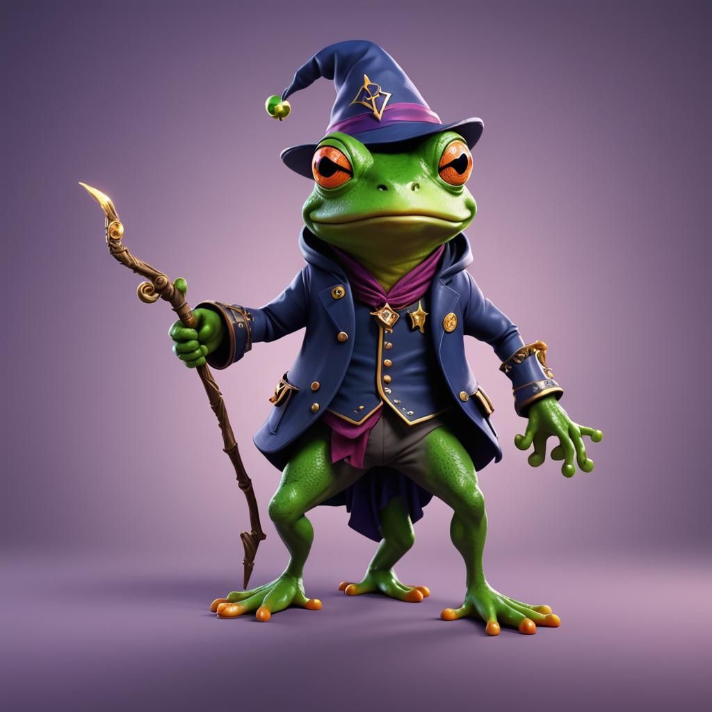 Dark Fantasy Frog Wizard: Pixar-Style 3D Art