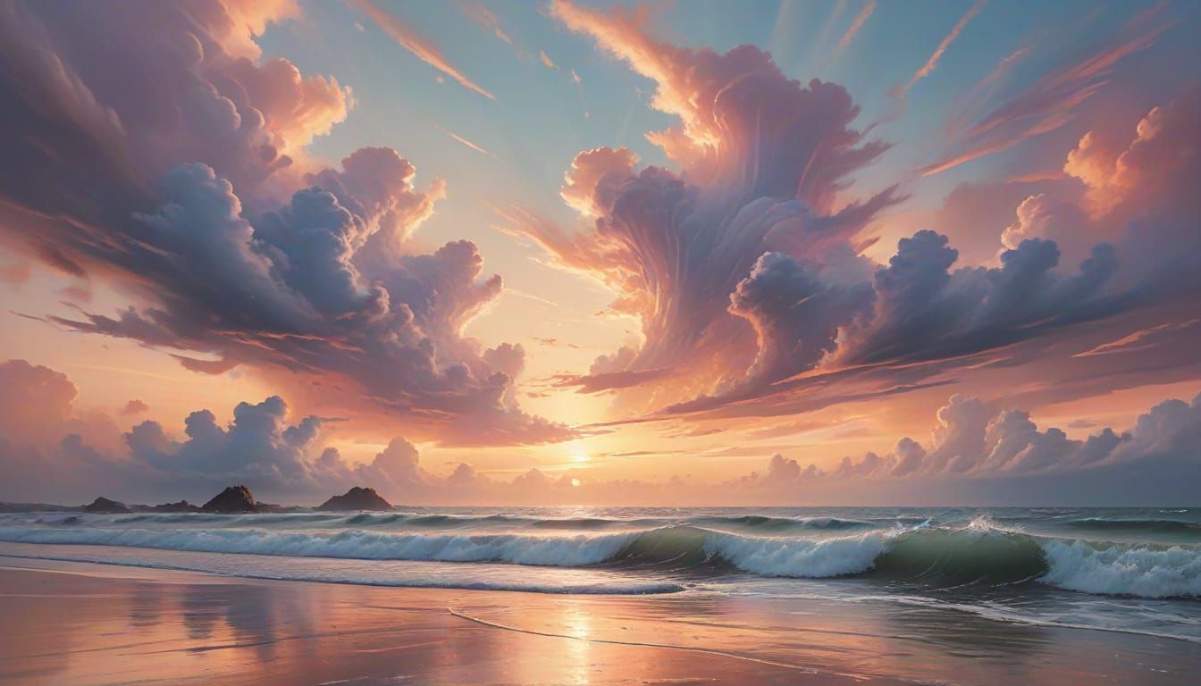 Dreamlike Pastel Sunset Over Tranquil Sea
