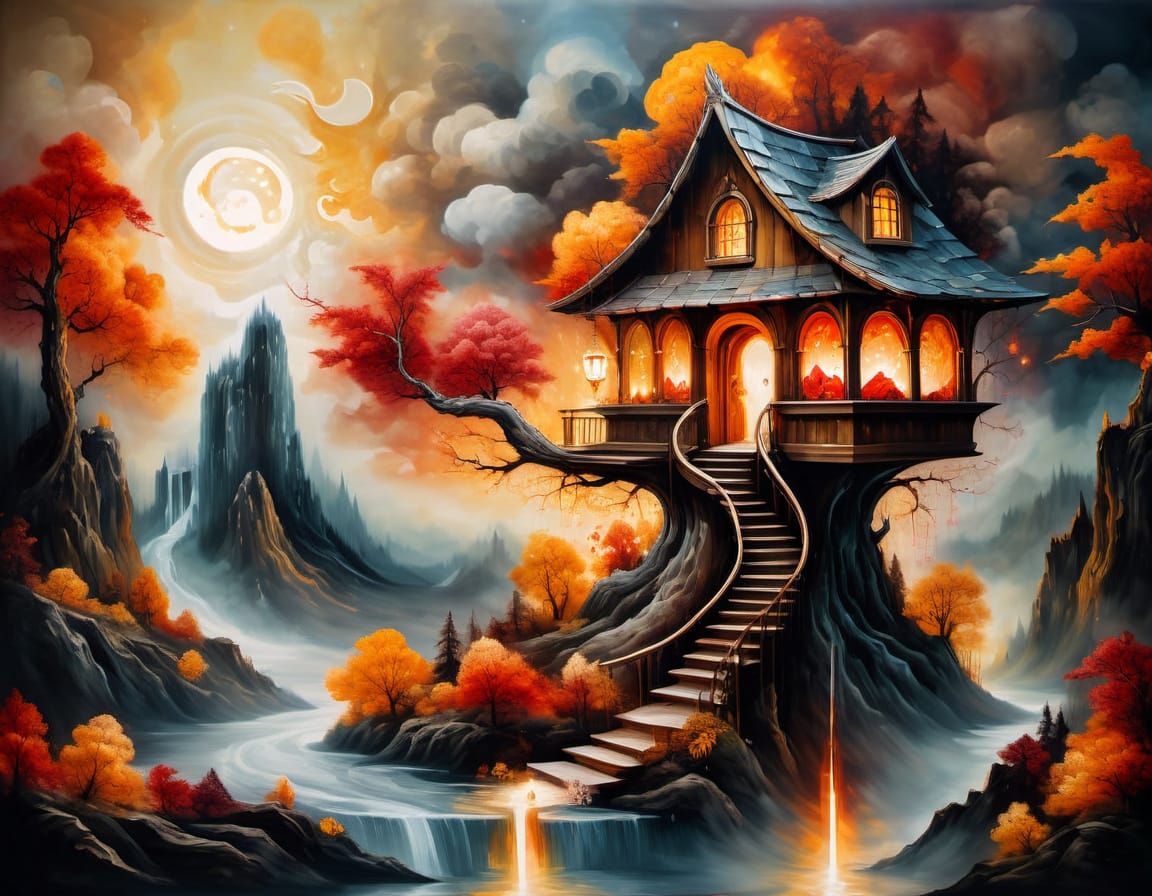 Whimsical Treehouse Sanctuary in Moonlit Splendor