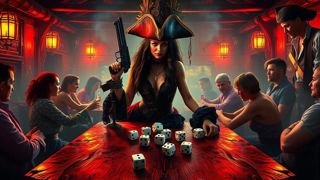 Pirate Temptress in Tavern, Retro-Futuristic Sci-Fi Style