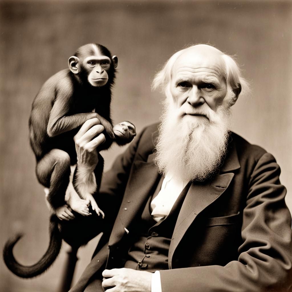 Darwin with a monkey (A)
