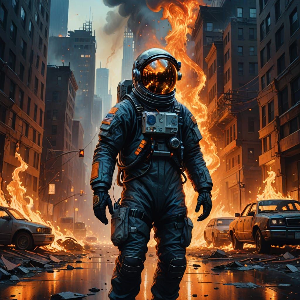 Astronaut Drifts Through Burning City in Surreal Dystopian A...