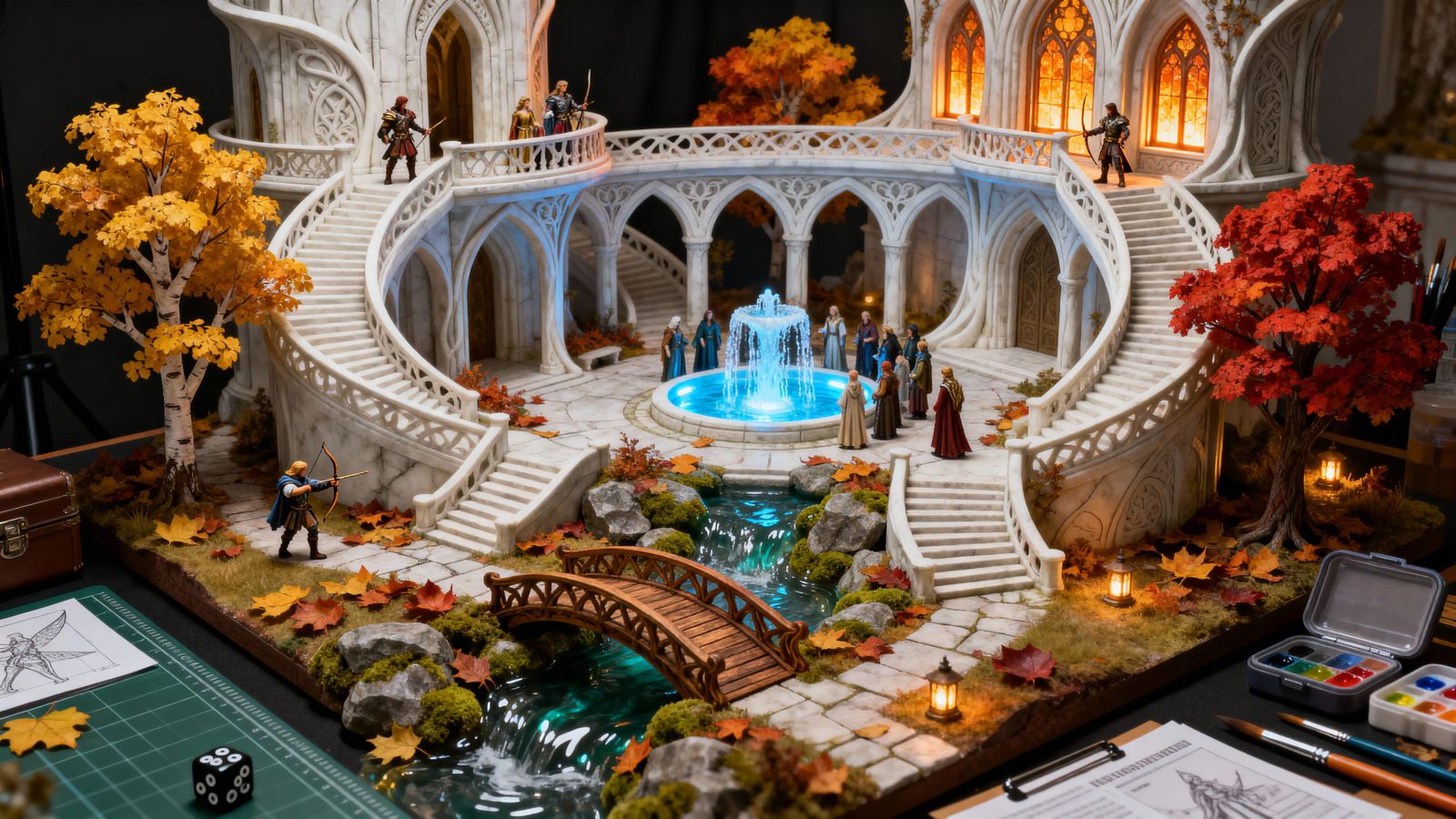 Elven Temple Diorama in Autumn, Photo Realism