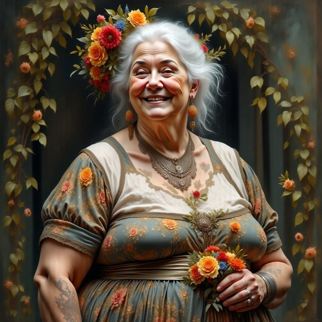 Folk Fantasy: Chubby Woman in Watercolor Style