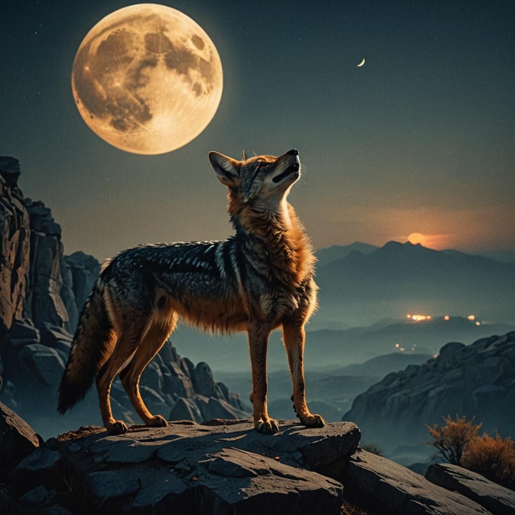 Cinematic Jackal Under Golden Moonlight
