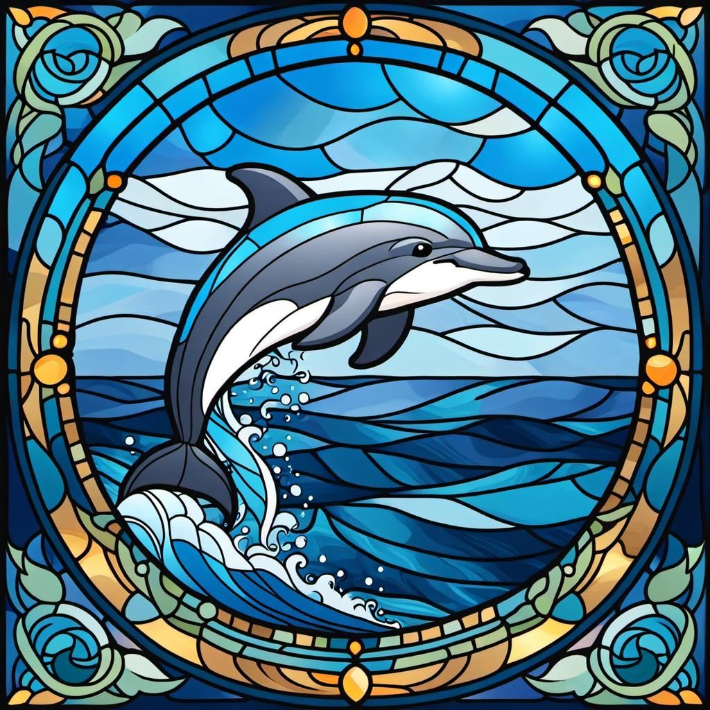 Dolphin Leaping in Stained Glass Style