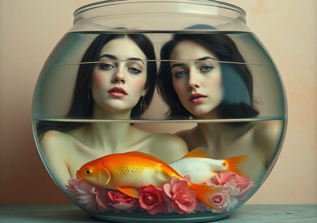 Surreal Portrait: Two Souls in a Fishbowl
