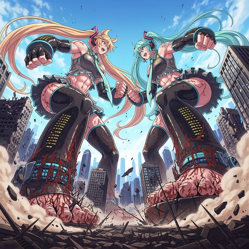 Hatsune Miku and Rin Kagamine: Giantess Battle