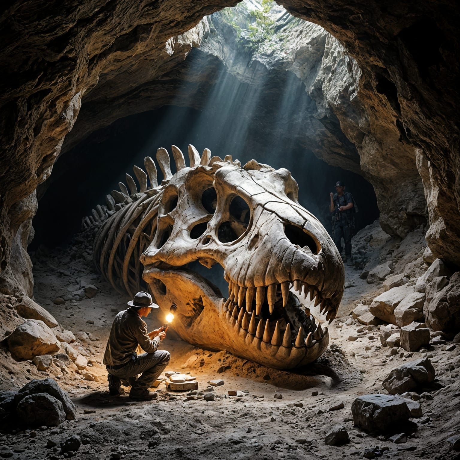 Archaeologist Unearths Giant Dinosaur Skull in Cave Painting