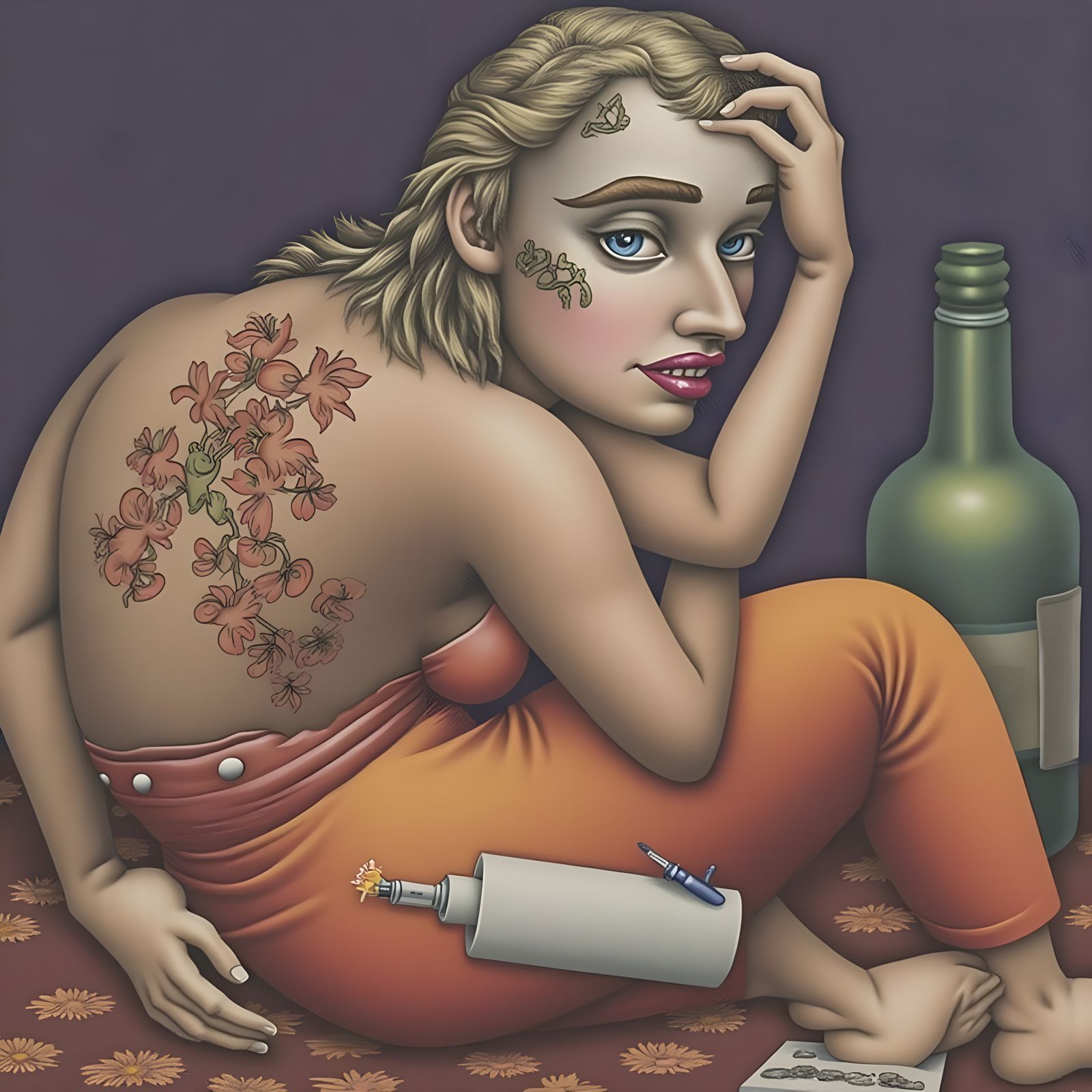 Contemplative Figures in Chicago Imagists Style