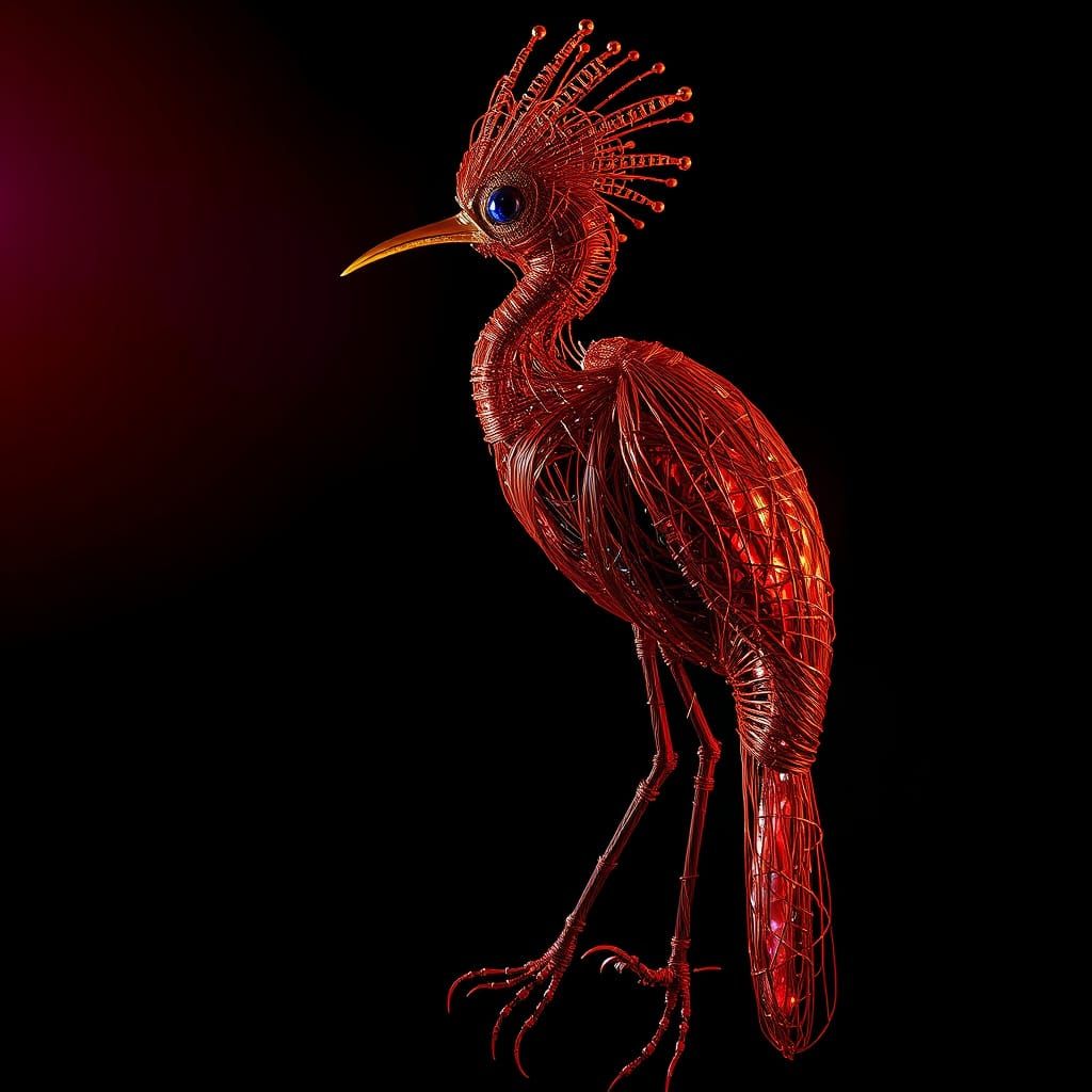 Hoopoe Bird Sculpture with Copper Wire in Contemporary Style