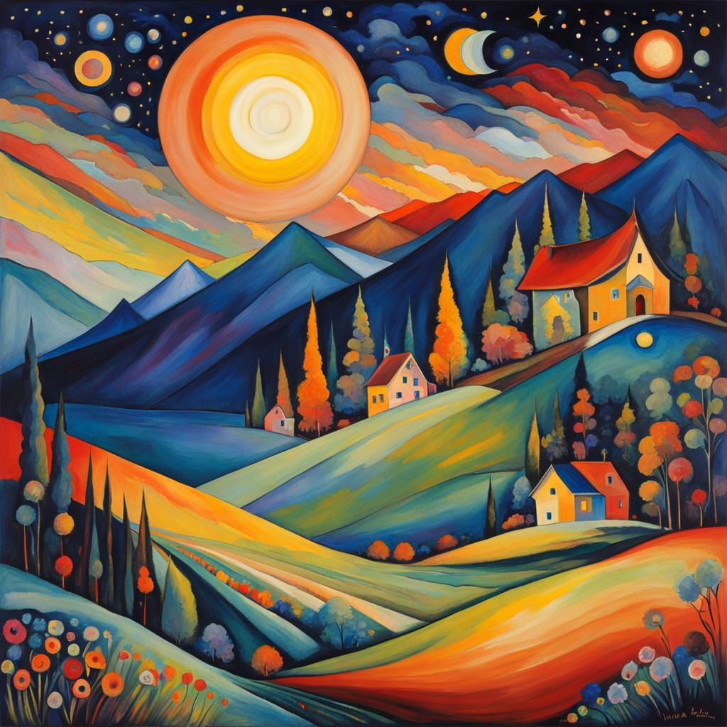 Vibrant Celestial Scene in Kandinsky Style